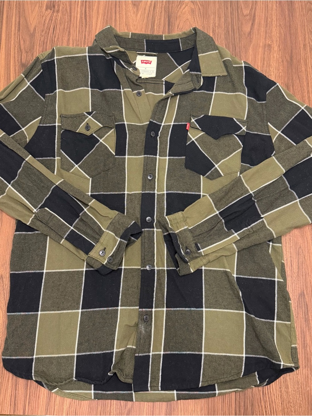 Levi's Olive Green & Black Plaid Button-Down Shirt